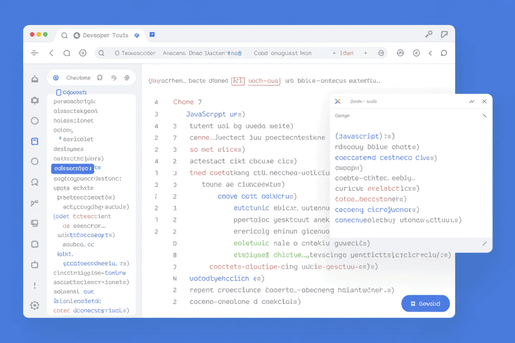 코드 편집기에서 다국어 텍스트와 자동 번역 창이 함께 표시된 개발자 도구 화면