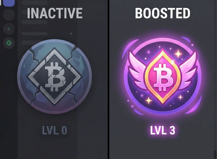 활기찬 부스트 버전과 달리, 빛바랜 디스코드 서버 아이콘에 부스트 심볼이 깨져 있거나 사라진 모습입니다.