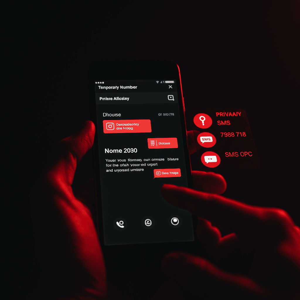 어두운 환경에서 임시 전화번호·SMS 수신 앱을 사용하는 보안 메시지 보호 UI